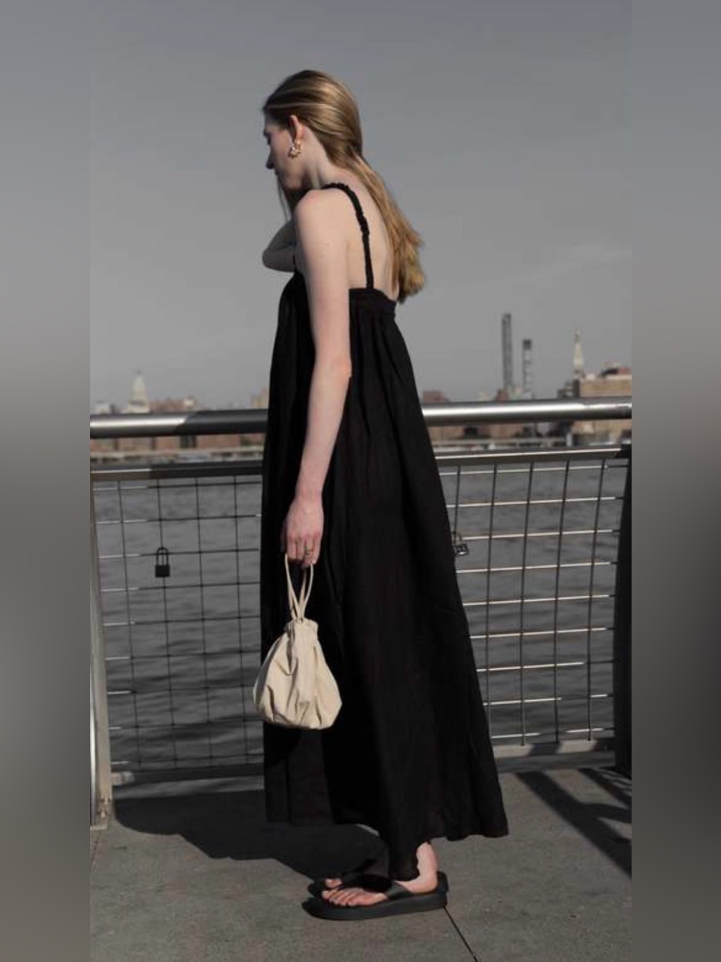 Deiji Studios The Box Pleat Dress 100% Linen Full Length Xs Black Quiet Luxury — image 2 of 8